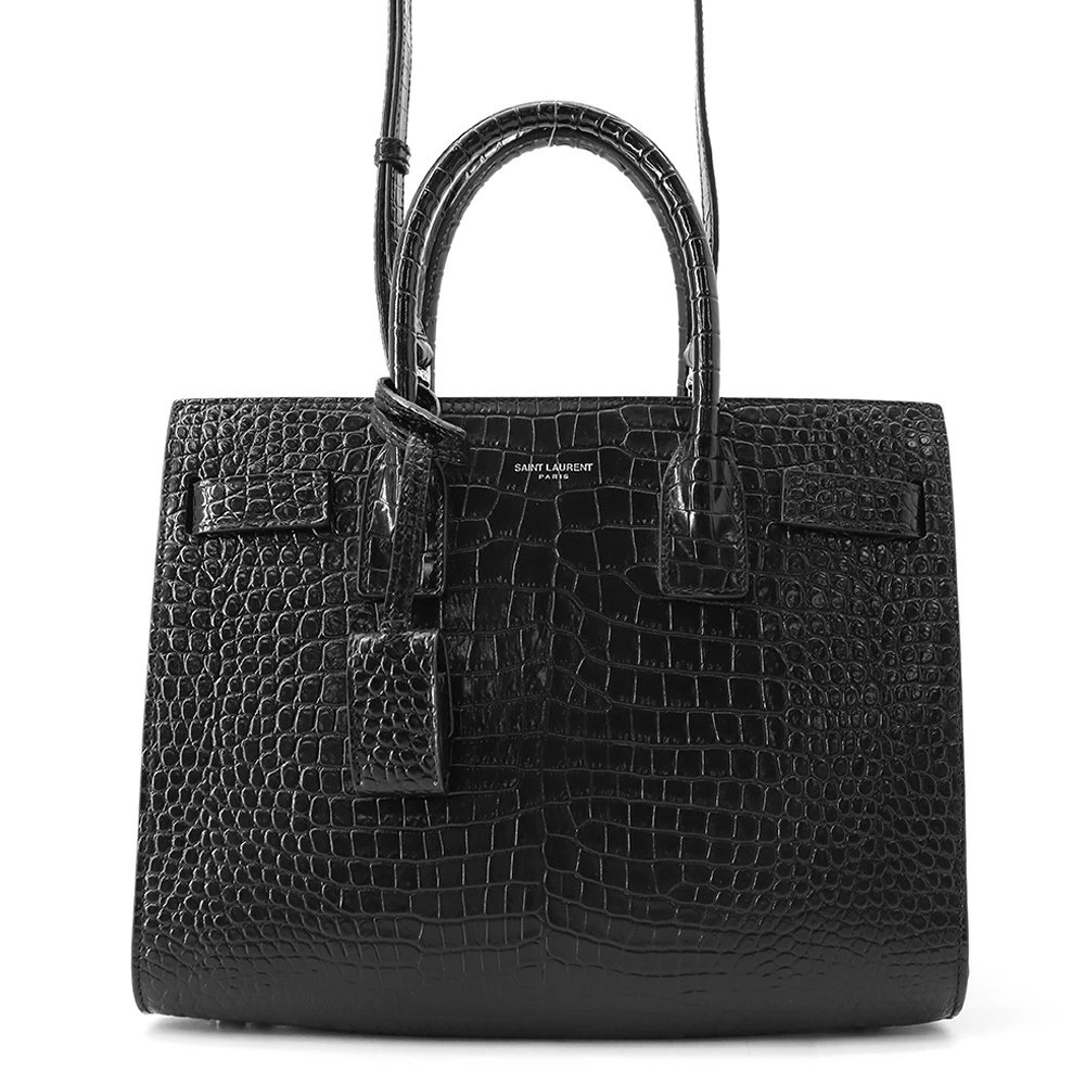 Saint Laurent Paris Baby Sac De Jour Embossed Leather Shoulder Bag Black